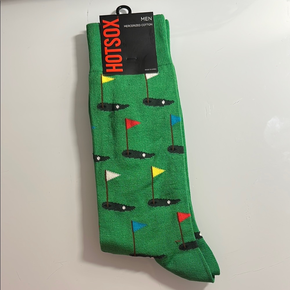 Hot Sox Green and Yellow Casual Golf Socks